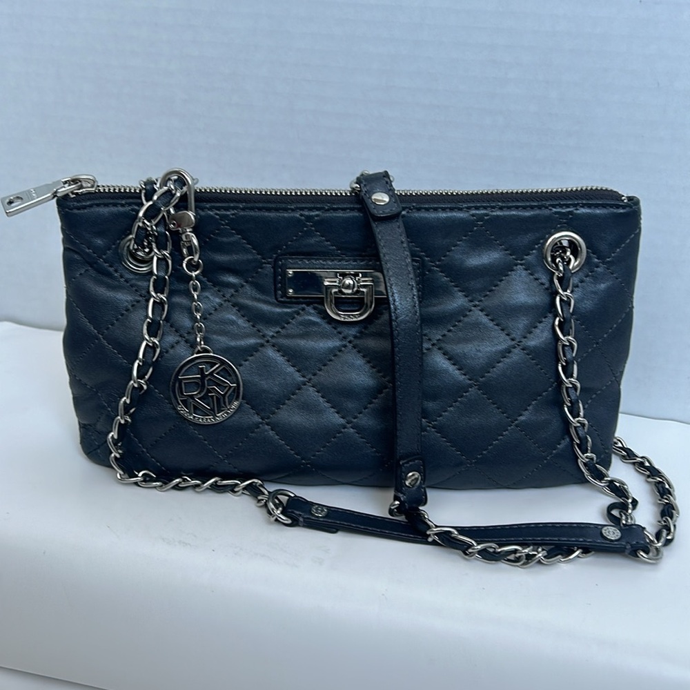 DKNY quilted midnight blue leather crossbody/shoulder bag